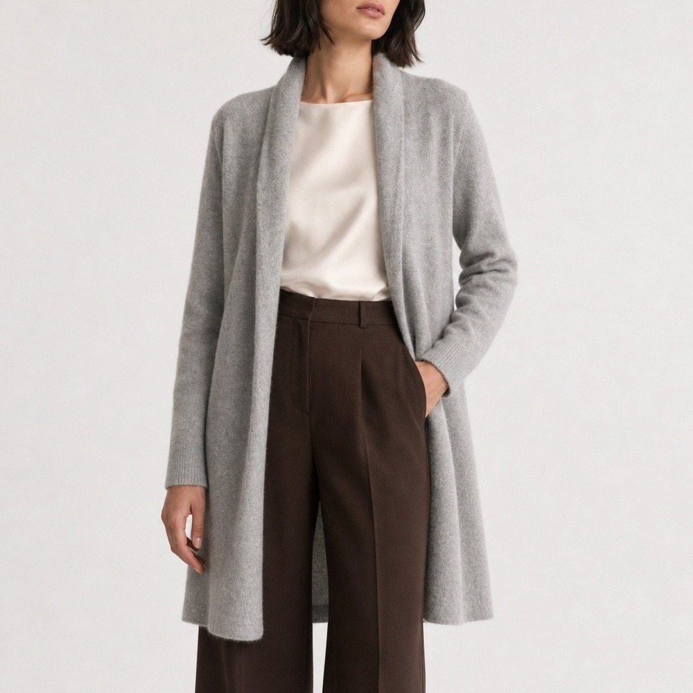 Quince Duster Cardigan Mongolian Cashmere Sweater Wool Office Grey Small NWOT